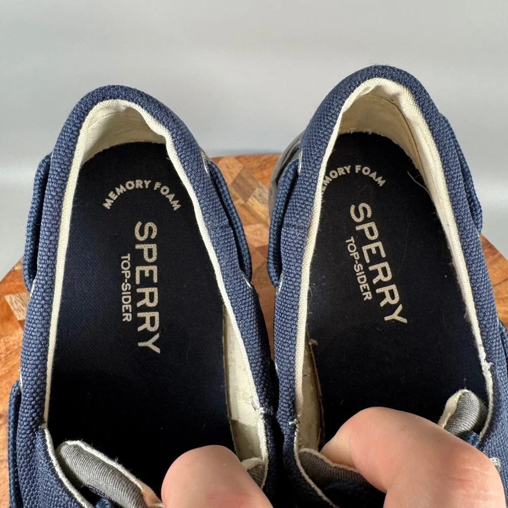 Sperry Top-Sider Mens 8 M Gray Navy Blue Fabric Boat Shoe Sneakers STS15303